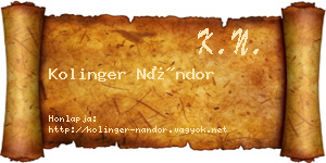 Kolinger Nándor névjegykártya